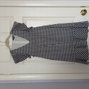 Madewell Deep Indigo Navy White Gingham Plaid Flutter Dress Sz 2